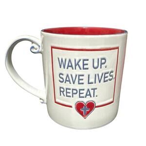 Spectrum Designz Mugs “ Wake Up. Save Lives. Repeat. Lg coffee mug. NWT